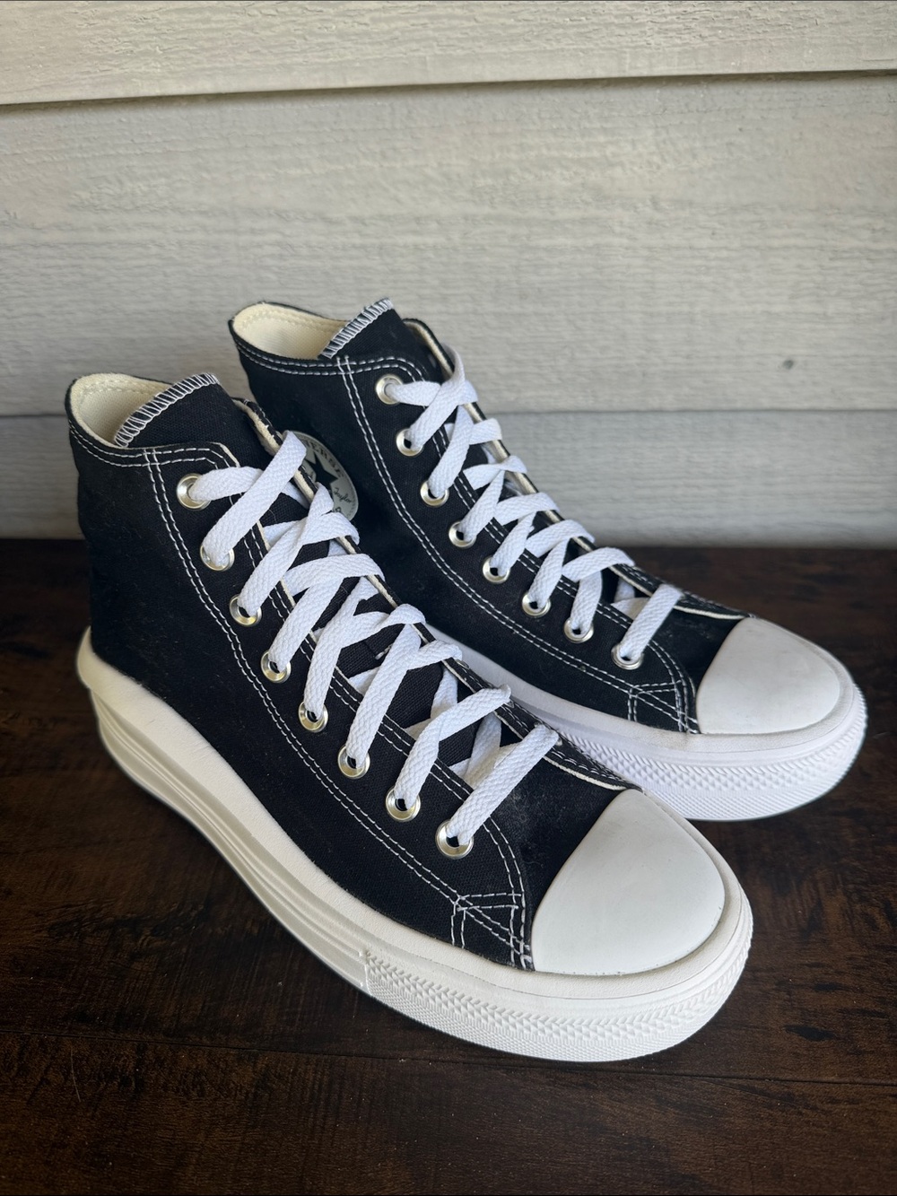 Women's Black High-Top Canvas Sneakers with White Platform Sole